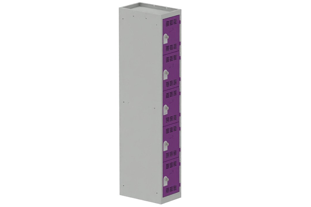 Vestiaire multicases 1 colonne L,30cm 5 cases (fermeture cadenas) H,180xL,30xP,50cm coffre gris clair/portes prune