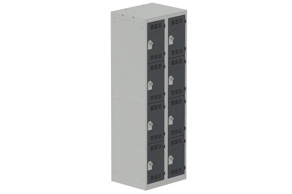 VESTIAIRES MULTICASES - 2 Colonnes - Vestiaire multicases, 2 colonnes L.60cm/8 cases, coffre gris clair/portes anthracite