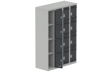 VESTIAIRES MULTICASES - 4 Colonnes - Vestiaire multicases 4 colonnes, L.120cm/16 cases, coffre gris clair/portes anthracite