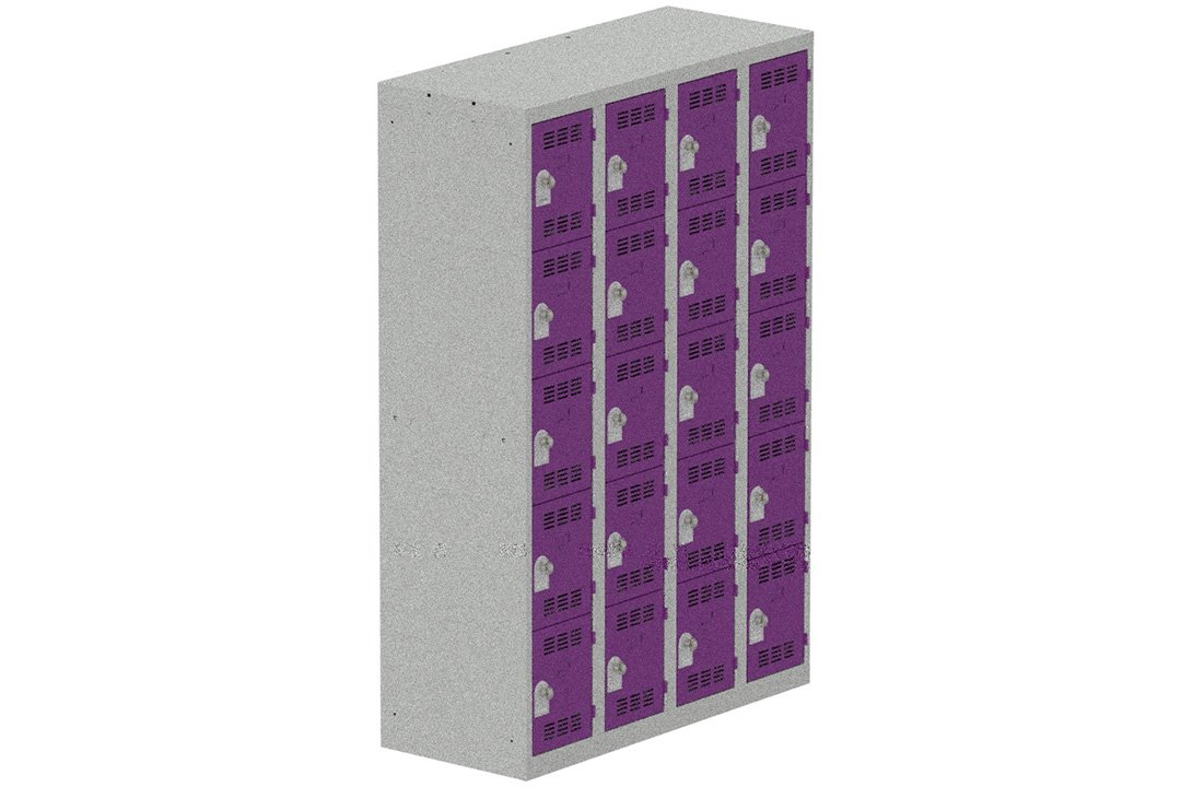 Vestiaire multicases 4 colonnes L,30cm 5 cases (fermeture cadenas) H,180xL,120xP,50cm coffre gris clair/portes prune