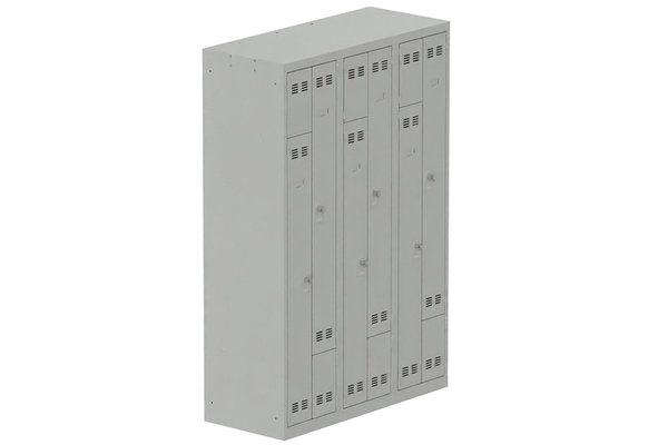 [Pas de famille] - [Pas de sous famille] - Vestiaire gain de place 3 colonnes (fermeture cadenas) H,180xL,120xP,50cm coffre gris clair/portes gris clair