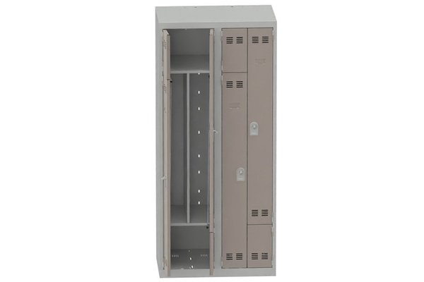 [Pas de famille] - [Pas de sous famille] - Vestiaire gain de place 2 colonnes (fermeture cadenas) H,180xL,80xP,50cm coffre gris clair/portes basalte