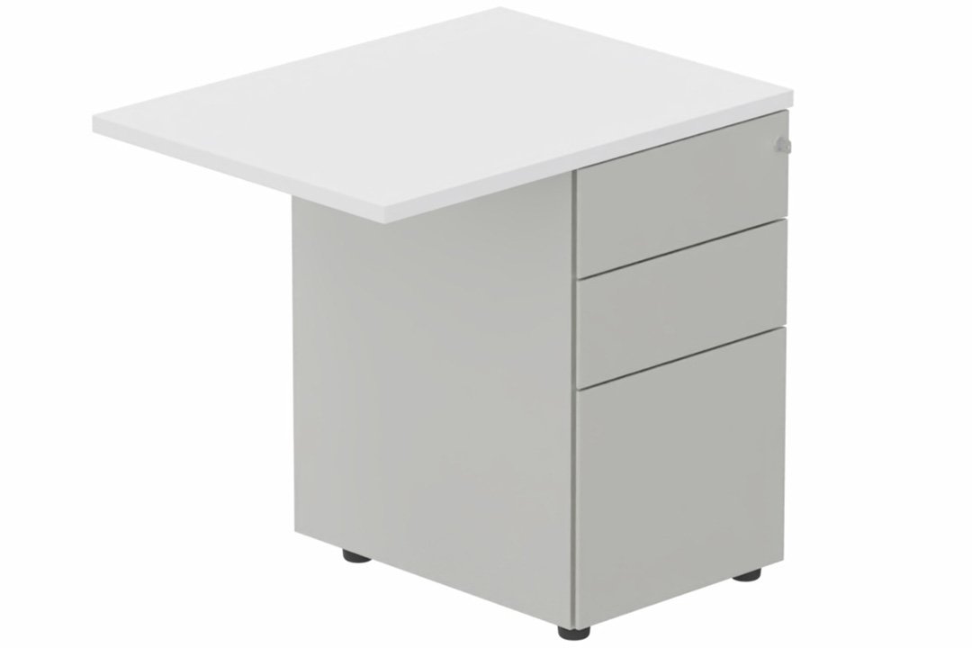 Retour direct 120x60cm sur caisson porteur métal 3 tiroirs blanc/aluminium - sur délai