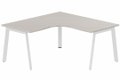Plan compact 90° symétrique 160 x 160 / 80 cm, structure pied d'angle, plateau acacia, structure blanc