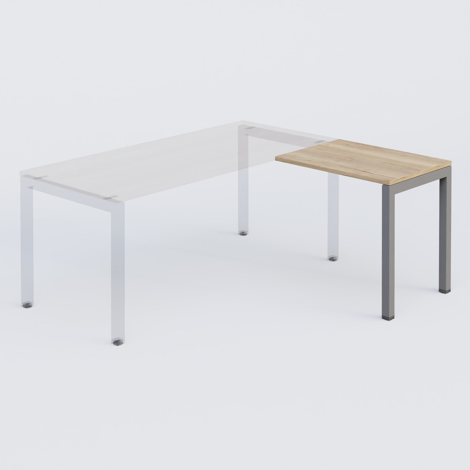 K3 retour direct 80x60cm sur pieds P.60cm. Plateau Chêne naturel et pietement Aluminium