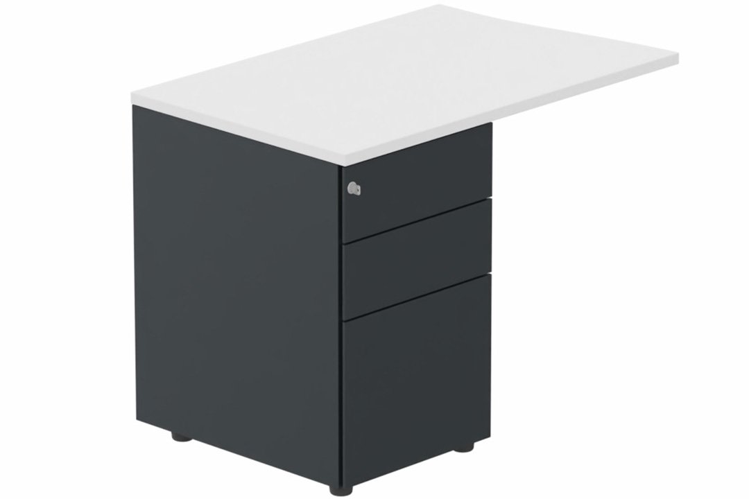 Retour vague à gauche 90x60cm sur caisson porteur métal 3 tiroirs blanc/anthracite - sur délai