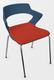 SWEETY Chaise 4 pieds tube, piétement chrome, coque polypropylène coloris bleu, placet assise tissu BONDAI coloris rouge