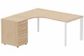 Plan Compact 90° asymétrique 180x162x80/60cm retour à gauche avec caisson HB bois 3 tiroirs hêtre/blanc