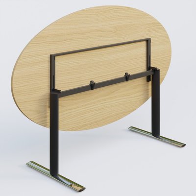 PURE - TABLES ABATTANTES - Table ovale gamme Pure 200-110 cm. Plateau Chêne clair et pietement Noir/Chrome.