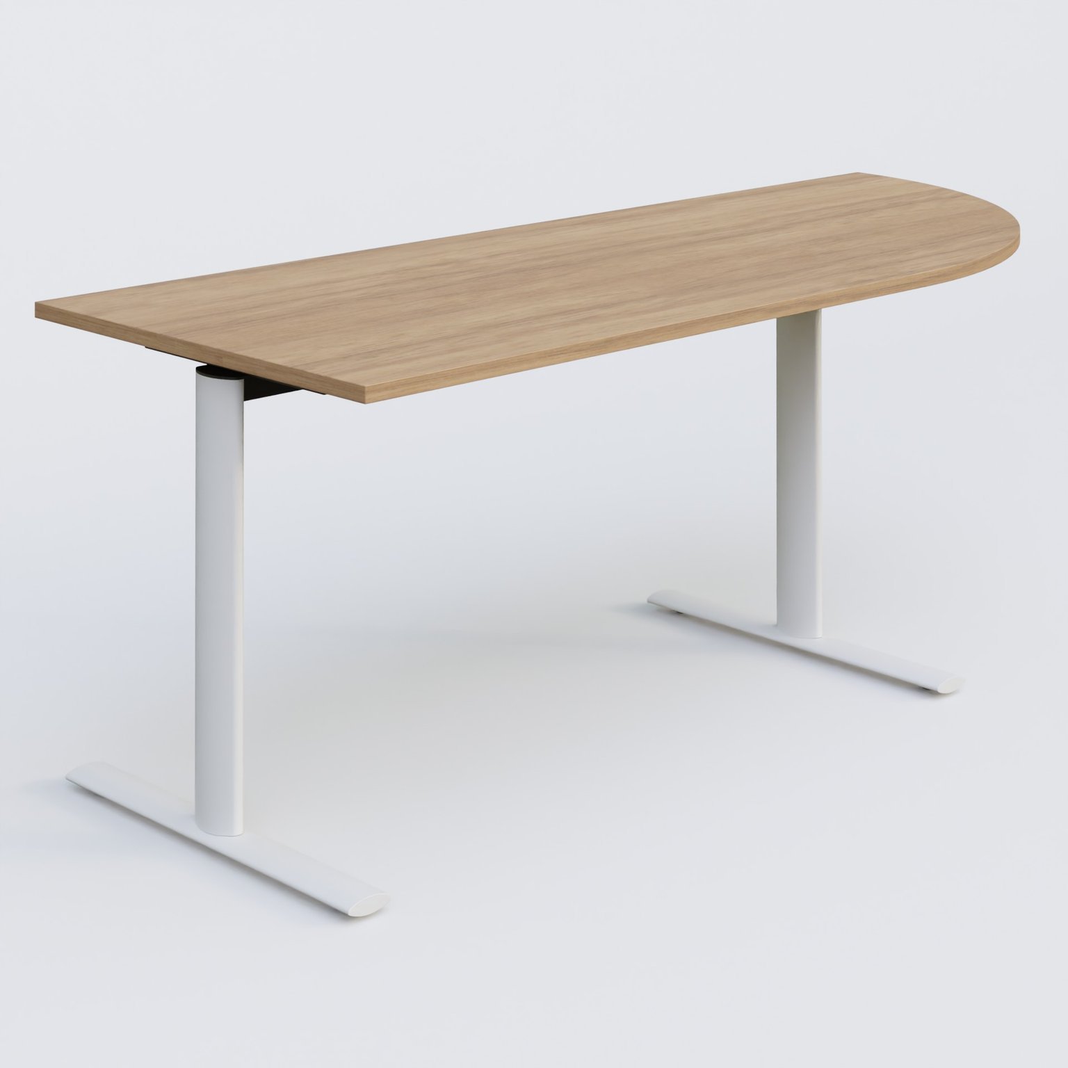 Module d'angle 90° intégré à droite, gamme Pure 200-80 cm. Plateau Noyer et pietement Blanc.
