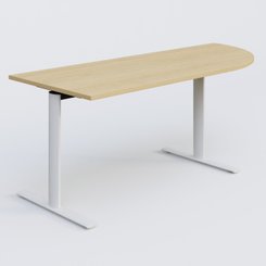 PURE - TABLES ABATTANTES - Module d'angle 90° intégré à droite, gamme Pure 200-80 cm. Plateau Chêne clair et pietement Blanc.