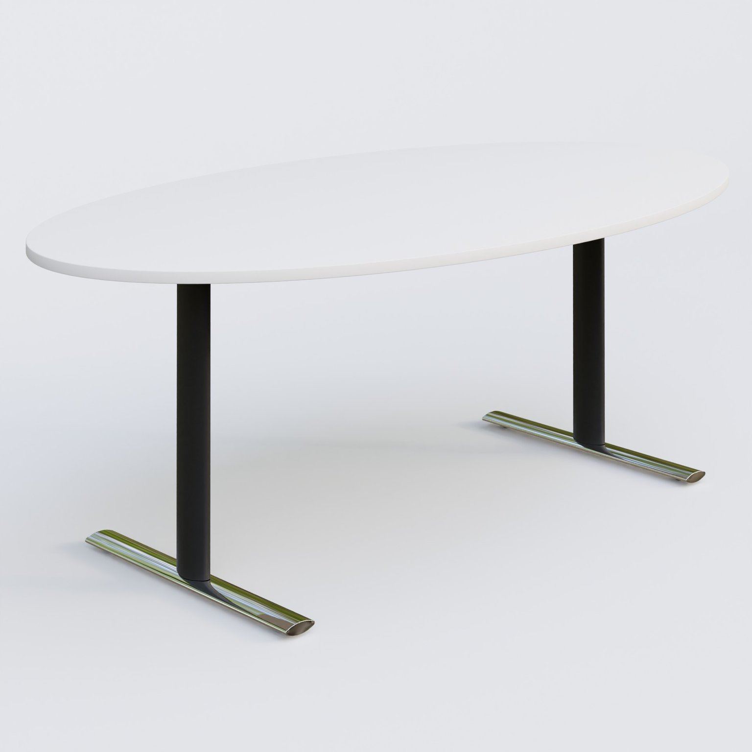 Table ovale gamme Pure 200-110 cm. Plateau Blanc et pietement Noir/Chrome.