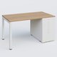 K3 Plateau droit 140x80 avec tour de rangement sous le plateau à droite. Plateau Noyer et pietement Blanc