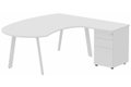 Plan compact 90° manager sur caisson HB métal 190 x 141 x 104 x 60 cm, 3 tiroirs, plateau blanc, structure blanc