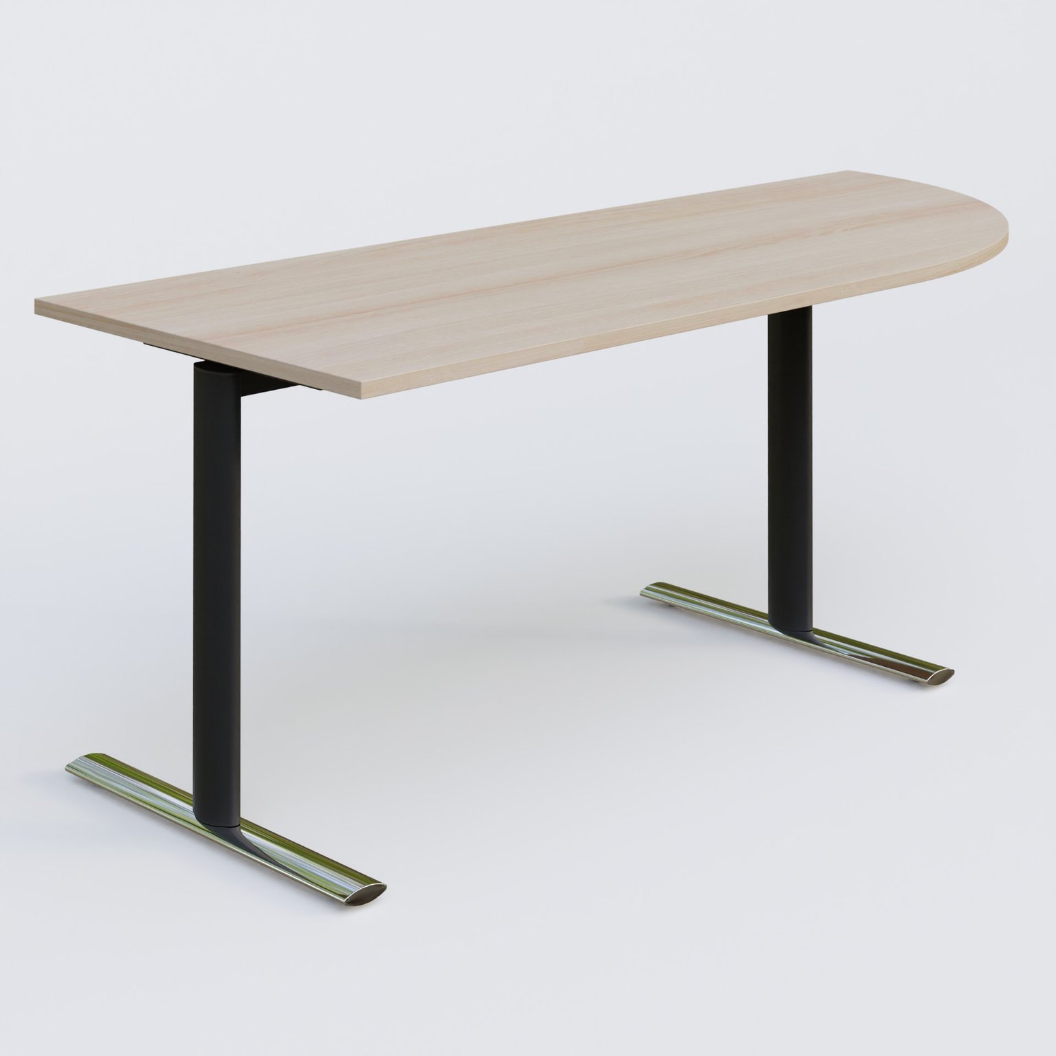 Module d'angle 90° intégré à droite, gamme Pure 200-80 cm. Plateau Acacia et pietement Noir/Chrome.