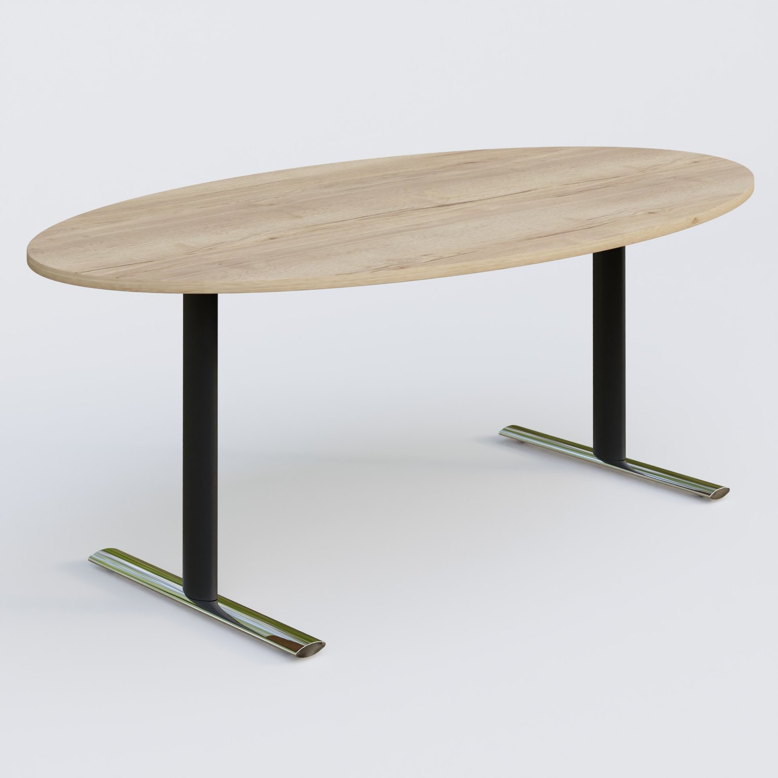 Table ovale gamme Pure 200-110 cm. Plateau Chêne naturel et pietement Noir/Chrome.