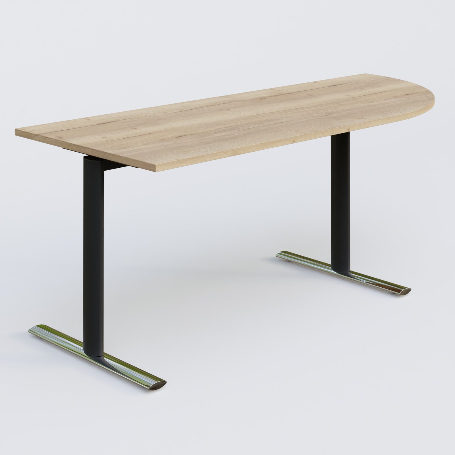 Module d'angle 90° intégré à droite, gamme Pure 200-80 cm. Plateau Chêne naturel et pietement Noir/Chrome.