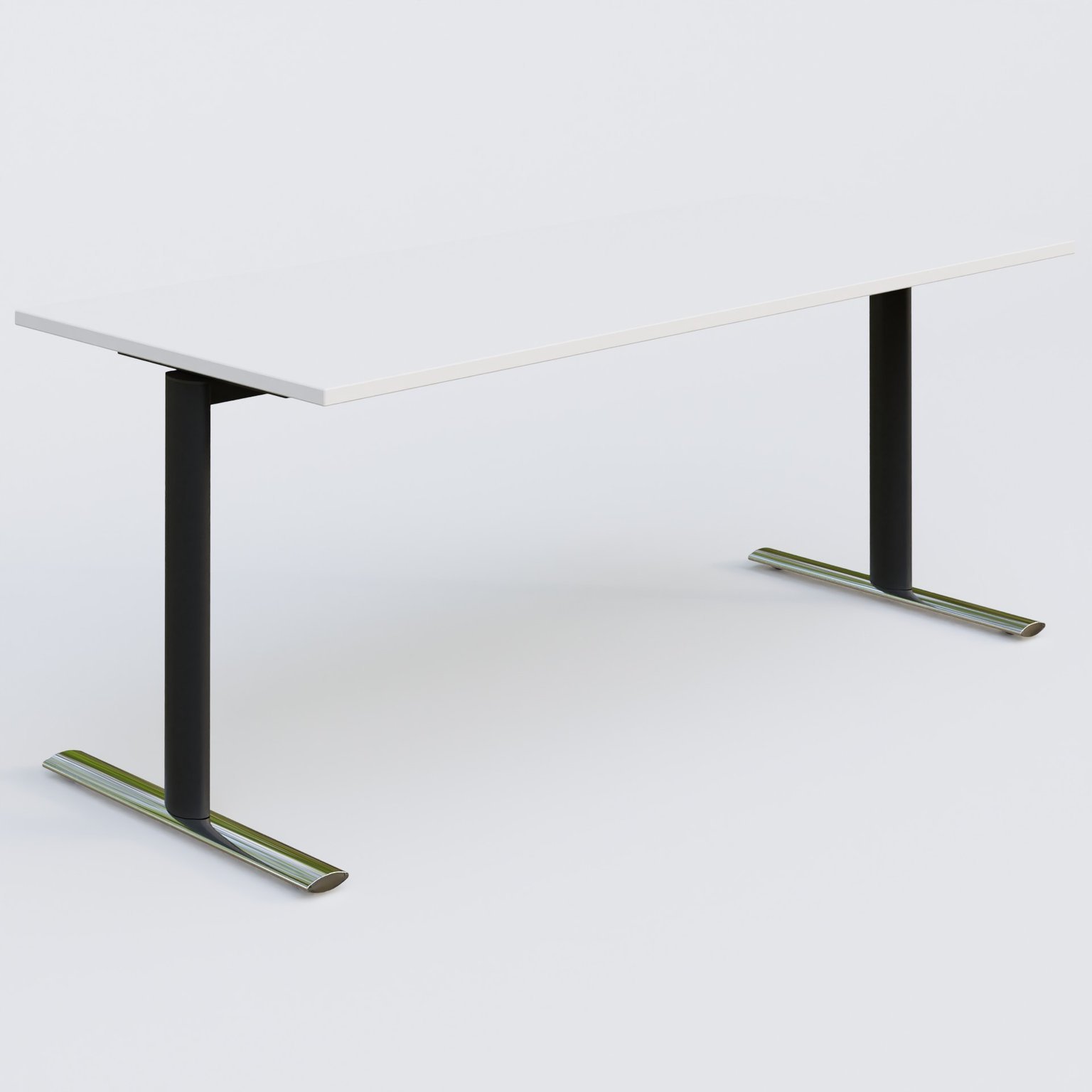 Module droit gamme Pure 180-80 cm. Plateau Blanc et pietement Noir/Chrome.
