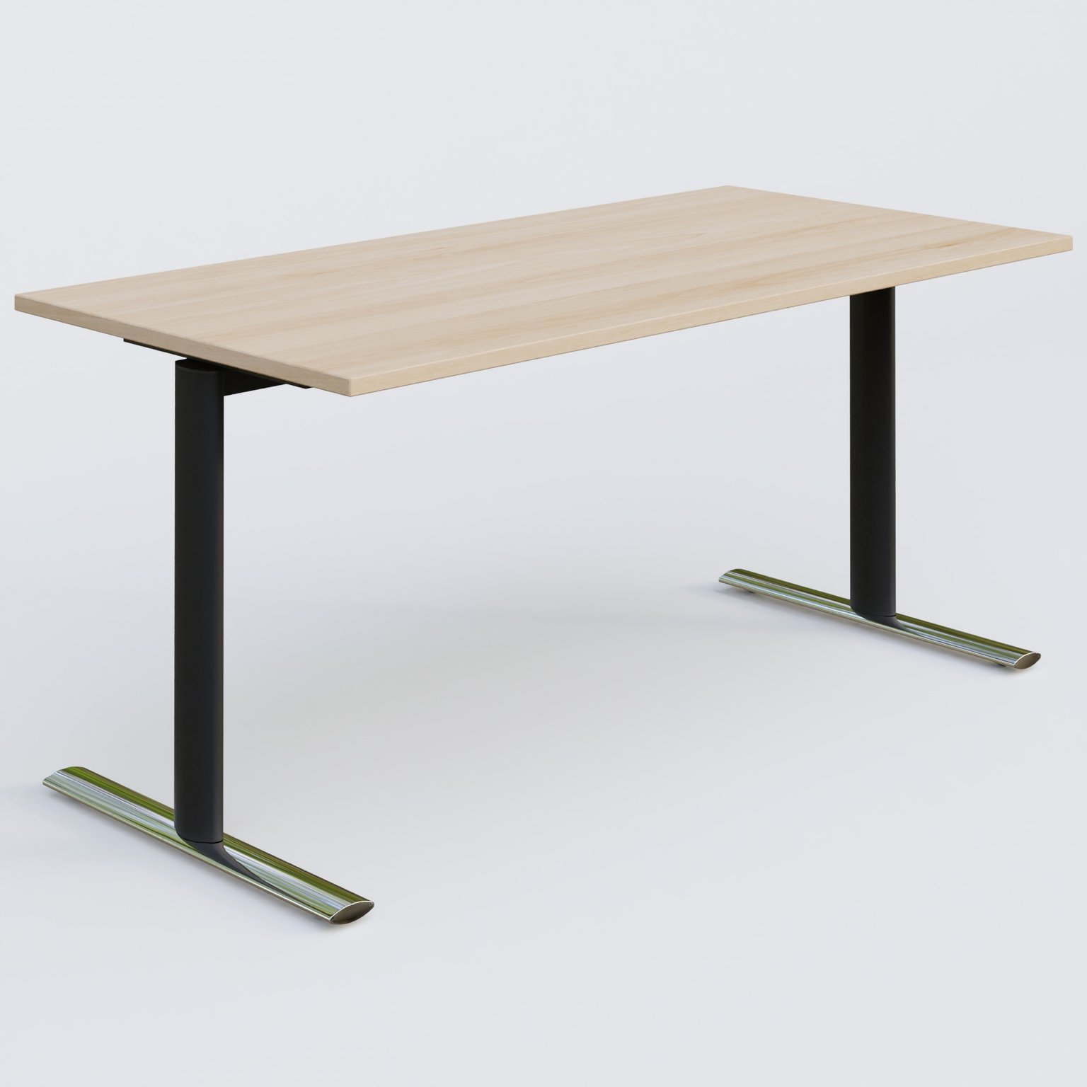 Module droit gamme Pure 160-80 cm. Plateau Hêtre et pietement Noir/Chrome.