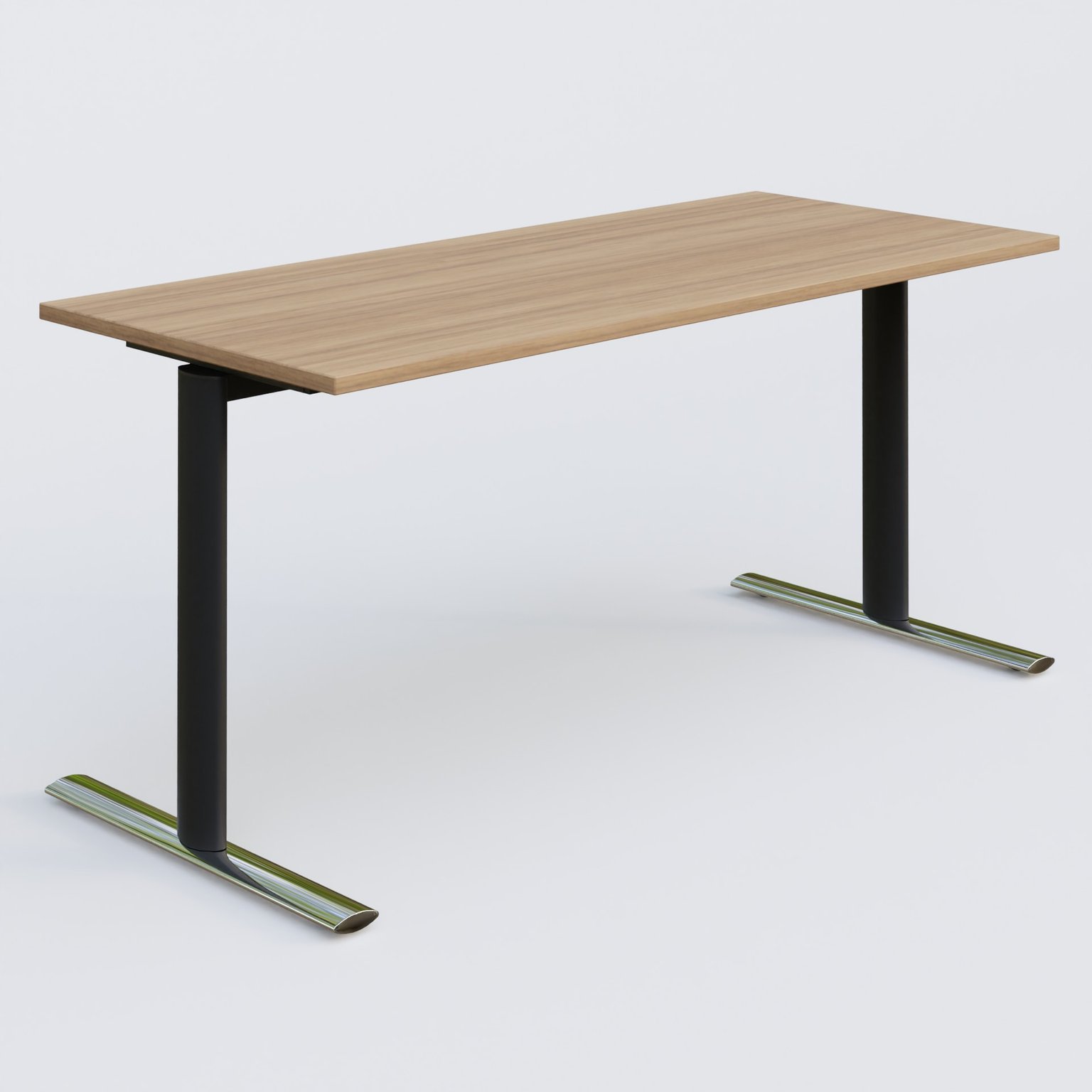 Module droit gamme Pure 160-70 cm. Plateau Noyer et pietement Noir/Chrome.