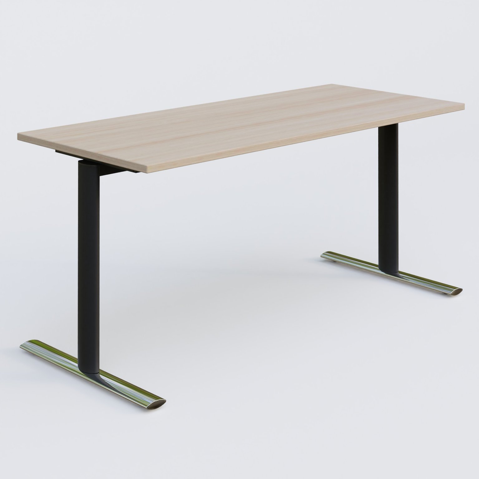 Module droit gamme Pure 160-70 cm. Plateau Acacia et pietement Noir/Chrome.