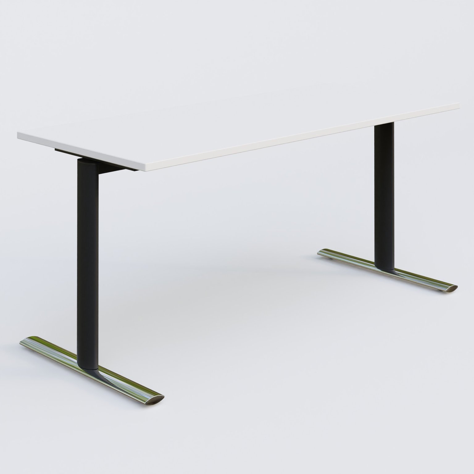 Module droit gamme Pure 160-70 cm. Plateau Blanc et pietement Noir/Chrome.