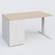 K1 Plateau droit 140x80 avec tour de rangement sous plateau à gauche. Plateau Hêtre et pietement Blanc