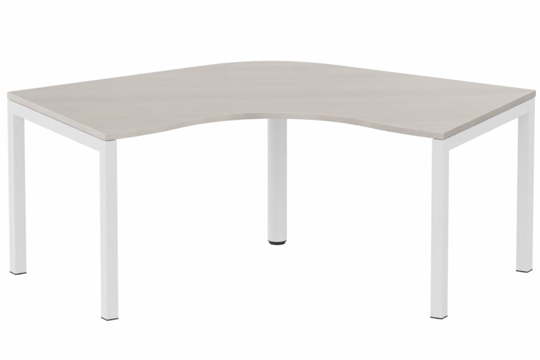 Plan Compact 120° symétrique 120x120/80cm structure pied d'angle, plateau acacia, structure blanc