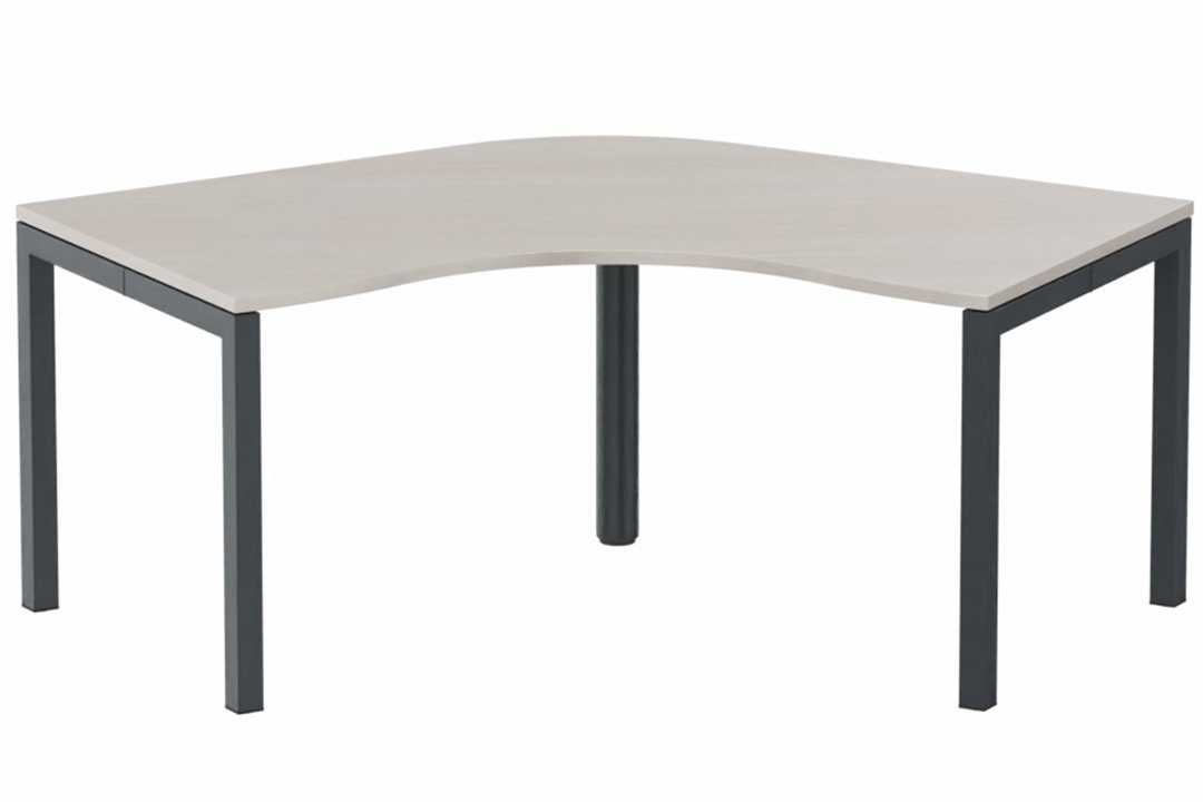 Plan Compact 120° symétrique 120x120/80cm structure pied d'angle, plateau acacia, structure anthracite