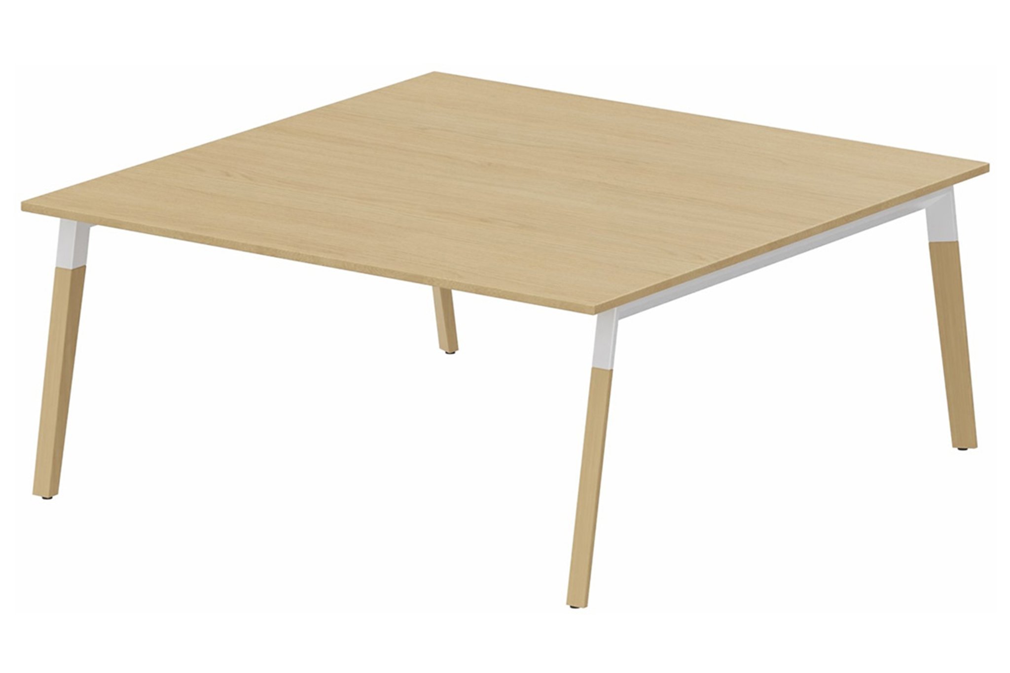 K8Wood Plan carré 160x165 -Finitions = Plateau : Blanc (BL) /Piétements : Blanc / bois