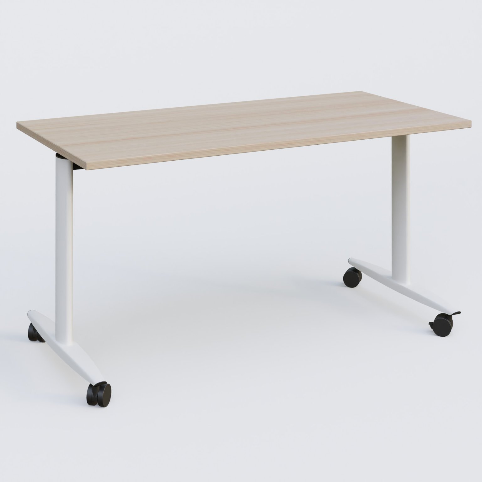 Table abattante gamme Design 140*70 cm. Plateau Acacia et pietement Blanc.