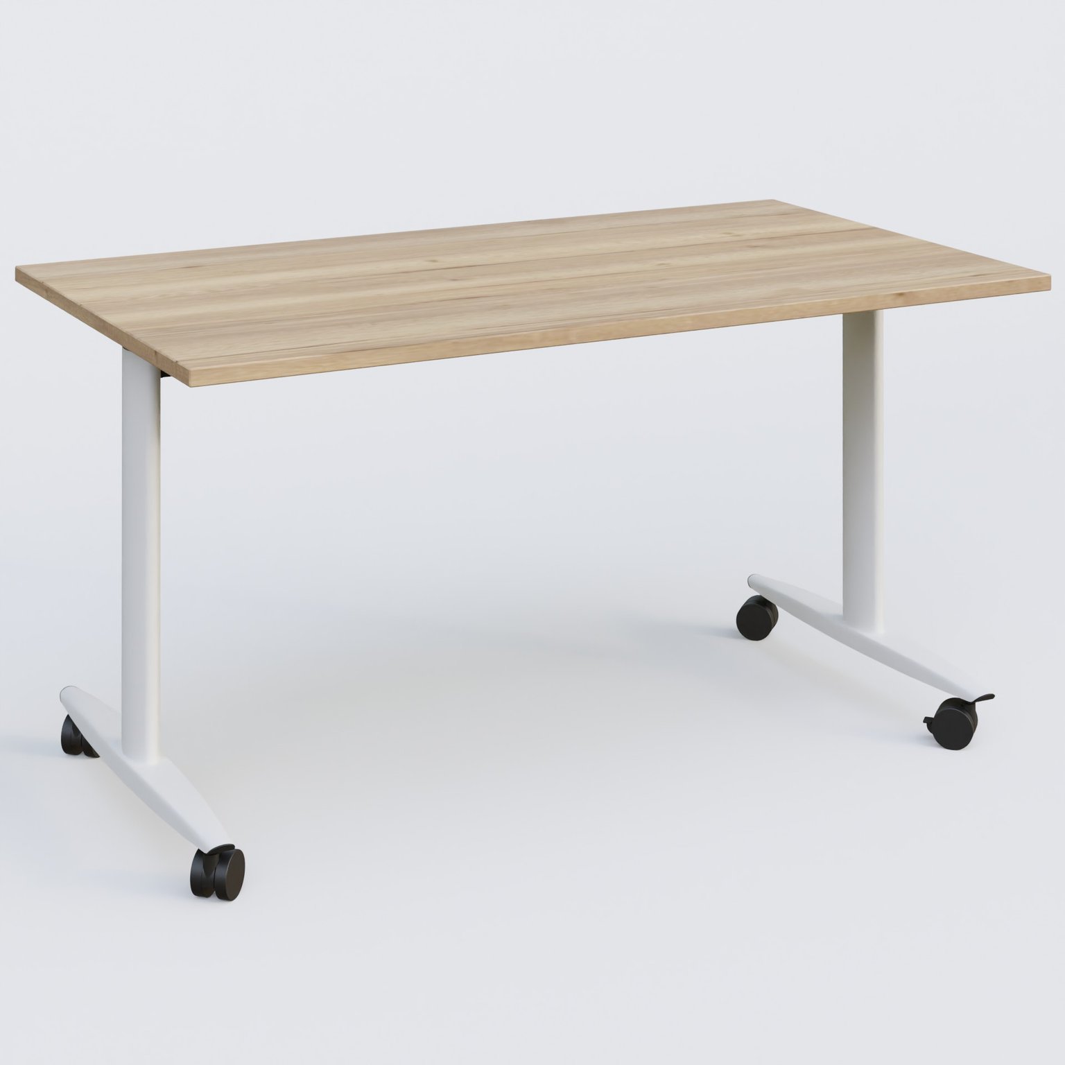Table abattante gamme Design 140*80 cm. Plateau Chêne naturel et pietement Blanc.