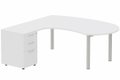 K3 compact 90° manager 190x141x104x60cm sur caisson HB mélamine 3 tiroirs, plateau blanc, structure aluminium