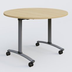ARCA - TABLES ABATTANTES - Table ronde gamme Arca D110 cm. Plateau Chêne clair et pietement Aluminium.