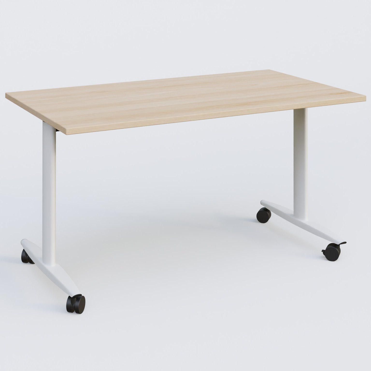 Table abattante gamme Design 140*80 cm. Plateau Hêtre et pietement Blanc.