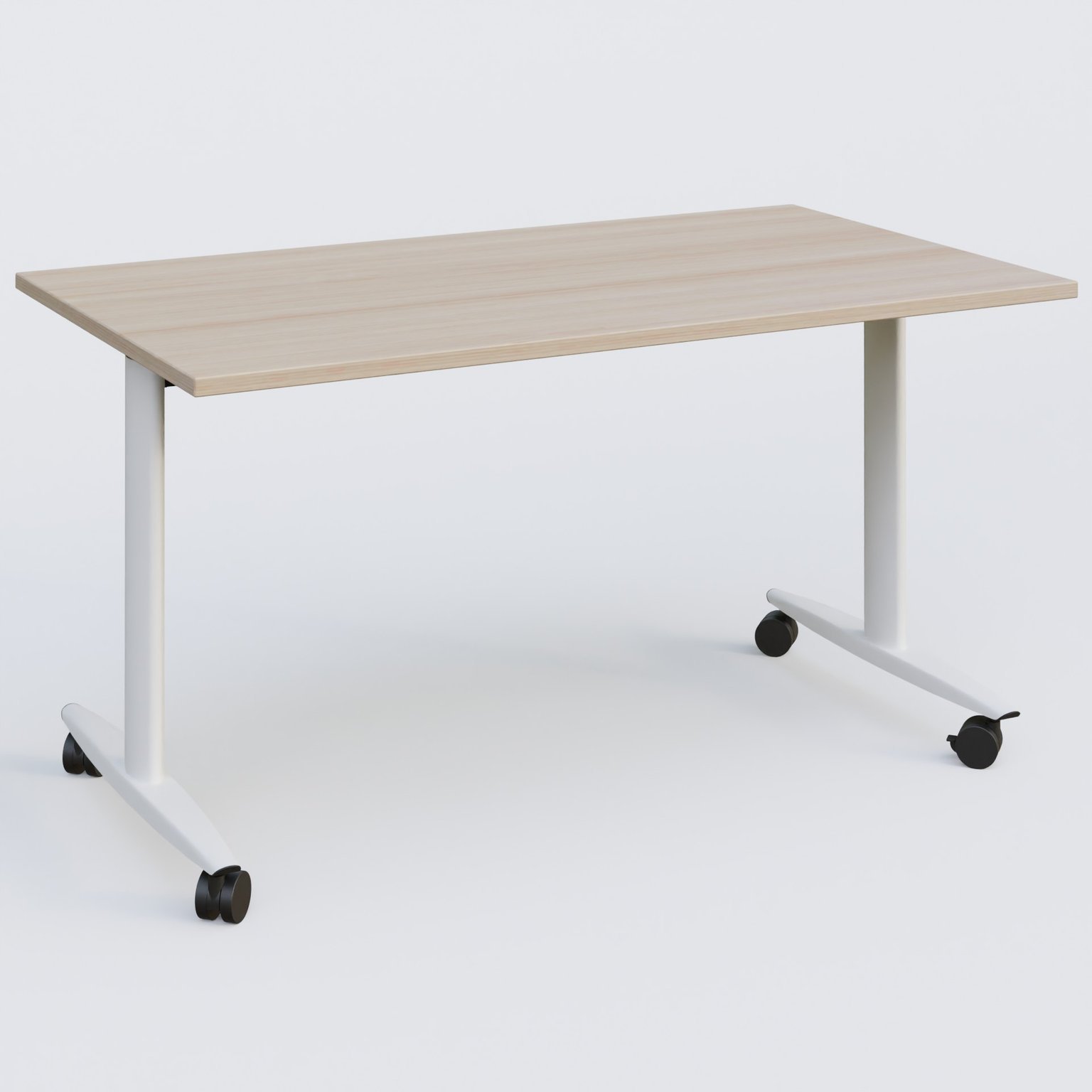 Table abattante gamme Design 140*80 cm. Plateau Acacia et pietement Blanc.