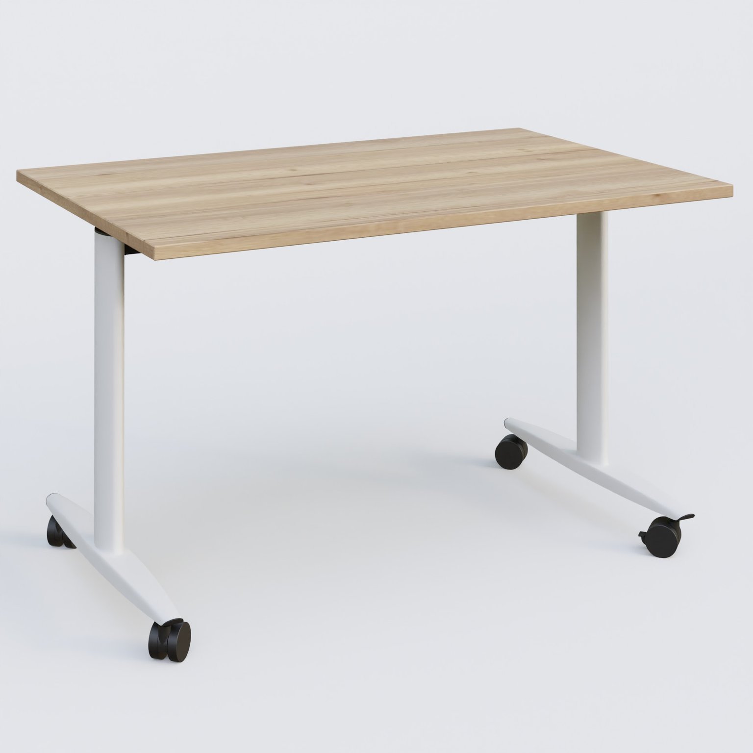 Table abattante gamme Design 120*80 cm. Plateau Chêne naturel et pietement Blanc.