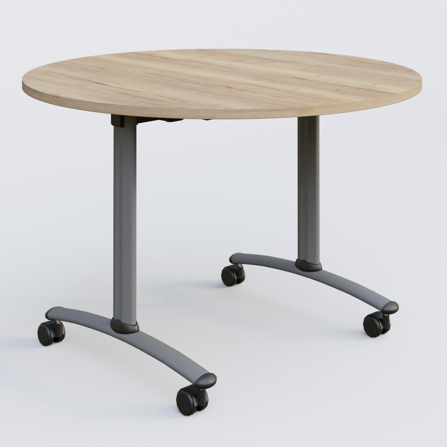 Table ronde gamme Arca D110 cm. Plateau Chêne naturel et pietement Aluminium.