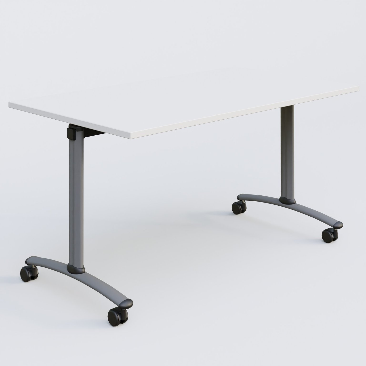 Table abattante gamme Arca 140-80 cm. Plateau Blanc et pietement Aluminium.