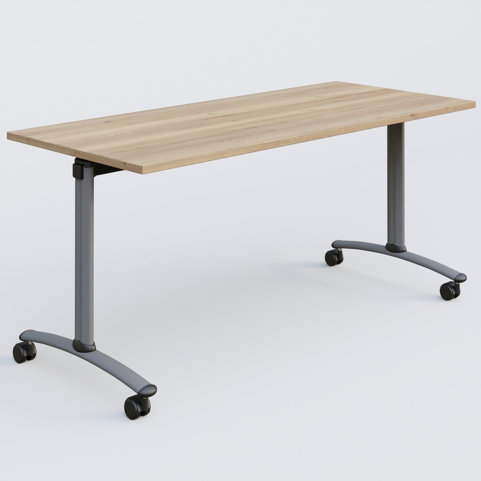 Table abattante gamme Arca 160-70 cm. Plateau Chêne naturel et pietement Aluminium.