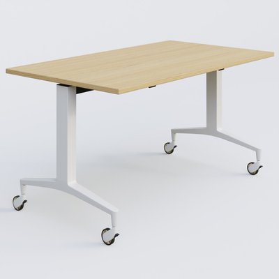 TABLES ABATTANTES - L.140xP.80 cm - Module droit de la gamme LEM 140-80 cm. Plateau Chêne clair et pietement Blanc.