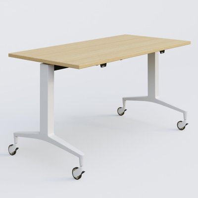 TABLES ABATTANTES - L.140xP.70 - Module droit de la gamme LEM 140-70 cm. Plateau Chêne clair et pietement Blanc.