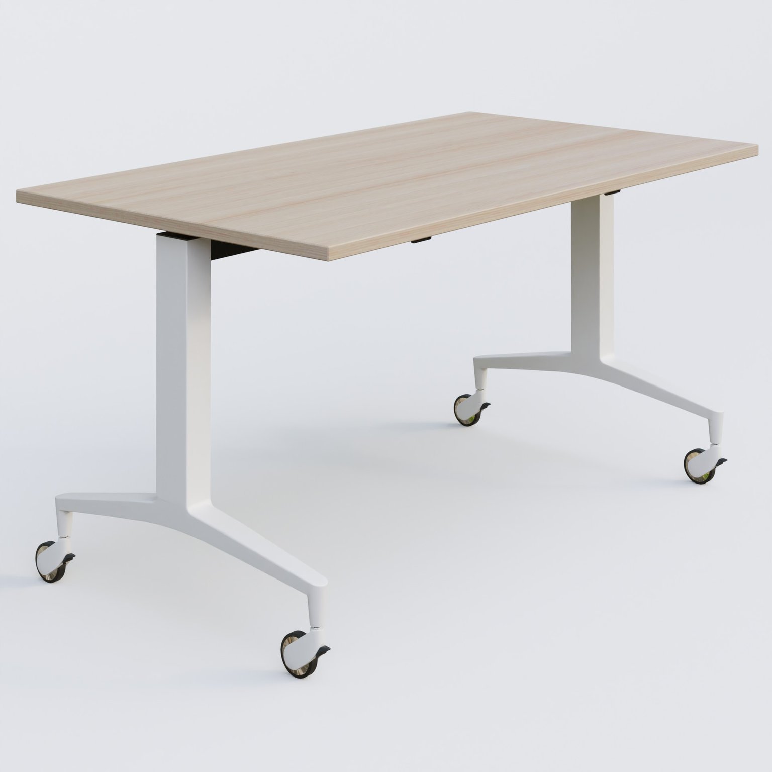 Module droit de la gamme LEM 140-80 cm. Plateau Acacia et pietement Blanc.