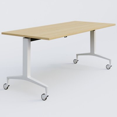 TABLES ABATTANTES - L.180xP.80 cm  - Module droit de la gamme LEM 180-80 cm. Plateau Chêne clair et pietement Blanc.