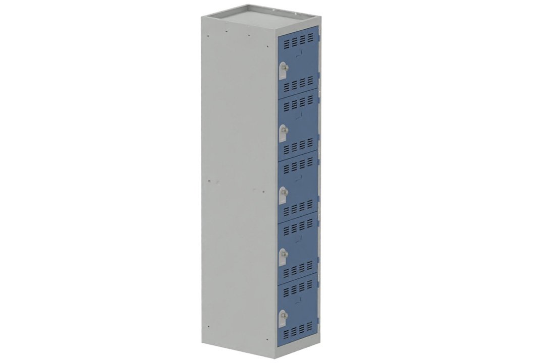 Vestiaire multicases 1 colonne L,40cm 5 cases (fermeture cadenas) H,180xL,40xP,50cm coffre gris clair/portes bleu