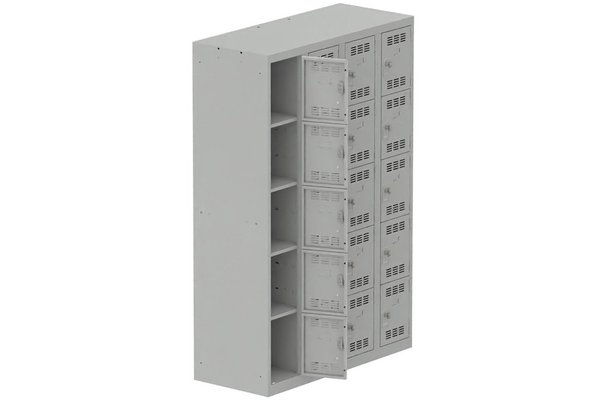 [Pas de famille] - [Pas de sous famille] - Vestiaire multicases 4 colonnes L,30cm 5 cases (fermeture cadenas) H,180xL,120xP,50cm coffre gris clair/portes gris clair