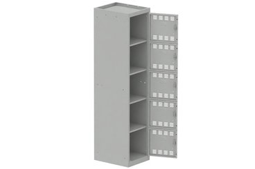 [Pas de famille] - [Pas de sous famille] - Vestiaire multicases 1 colonne L,40cm 5 cases (fermeture cadenas) H,180xL,40xP,50cm coffre gris clair/portes gris clair
