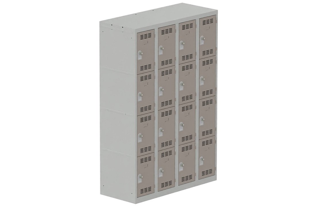 Vestiaire multicases 4 colonnes L,30cm 4 cases (fermeture cadenas) H,180xL,120xP,50cm coffre gris clair/portes basalte