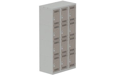 [Pas de famille] - [Pas de sous famille] - Vestiaire multicases 3 colonnes L,30cm 4 cases (fermeture cadenas) H,180xL,90xP,50cm coffre gris clair/portes basalte