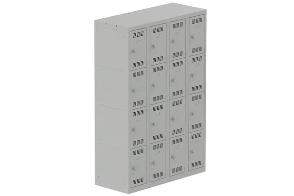 [Pas de famille] - [Pas de sous famille] - Vestiaire multicases 4 colonnes L,30cm 4 cases (fermeture cadenas) H,180xL,120xP,50cm coffre gris clair/portes gris clair
